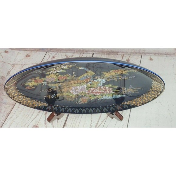 10 1/2" MCI Japan Vintage Japanese Peacock Plate Blue With Gold Trim Border  - Picture 8 of 12